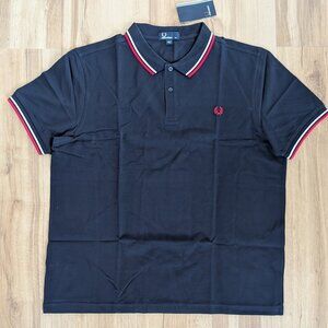 NWT Fred Perry Twin Tipped Polo Navy with Red and White Trim XXL